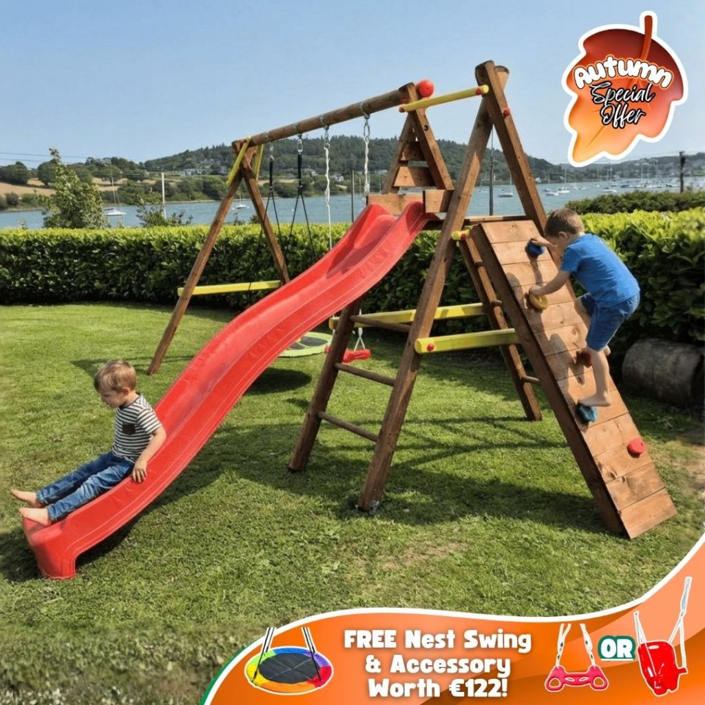 Bosse Wooden Swing Set with 9ft Slide | Koala Play